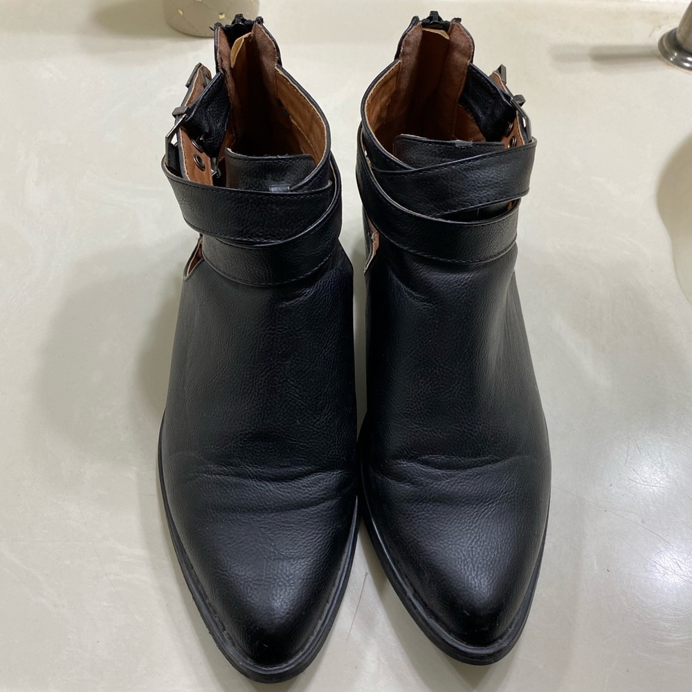 Black faux leather booties